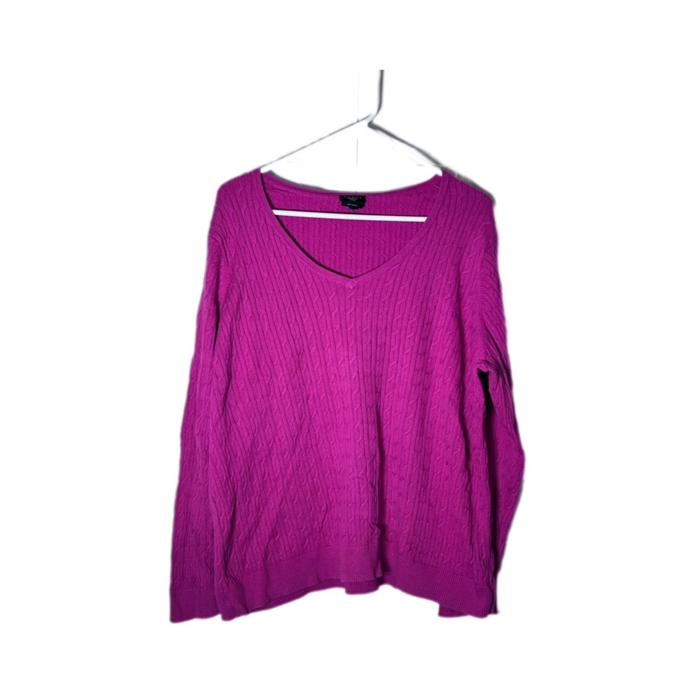 Talbots Magenta Cable-Knit V-Neck Pima Cotton Sweater